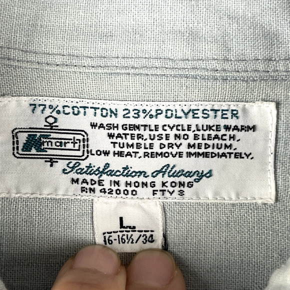 Vintage Kmart Shirt Mens Large Blue Button Up Embroidery Long Sleeve Upcycled - Picture 7 of 16